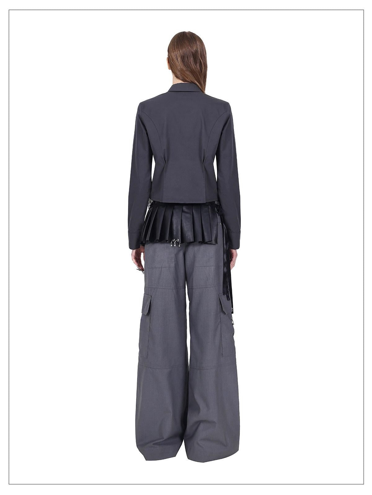 PINKSPINK Gray Asymmetric Patchwork Polo Collar Button Slim Women's Cotton Cropped Shirts