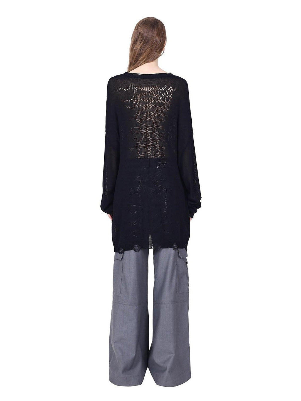 PINKSPINK Gray Embroidered Multi Pocket Ring Wide Leg Women's Polyester Tailored Pants