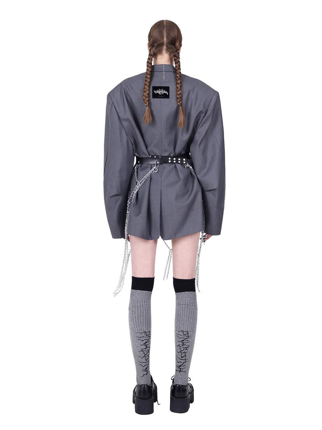 PINKSPINK Gray Structured Perforated Ringed Embroidered Women's Polyester Blazers