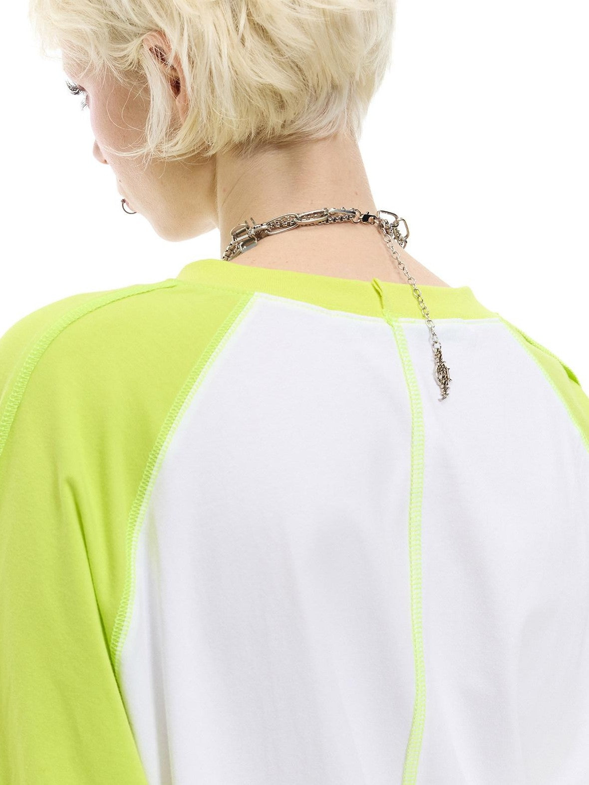 PINKSPINK Green Pink Text Print Spliced Raglan Women's Cotton Long Sleeve T-shirts