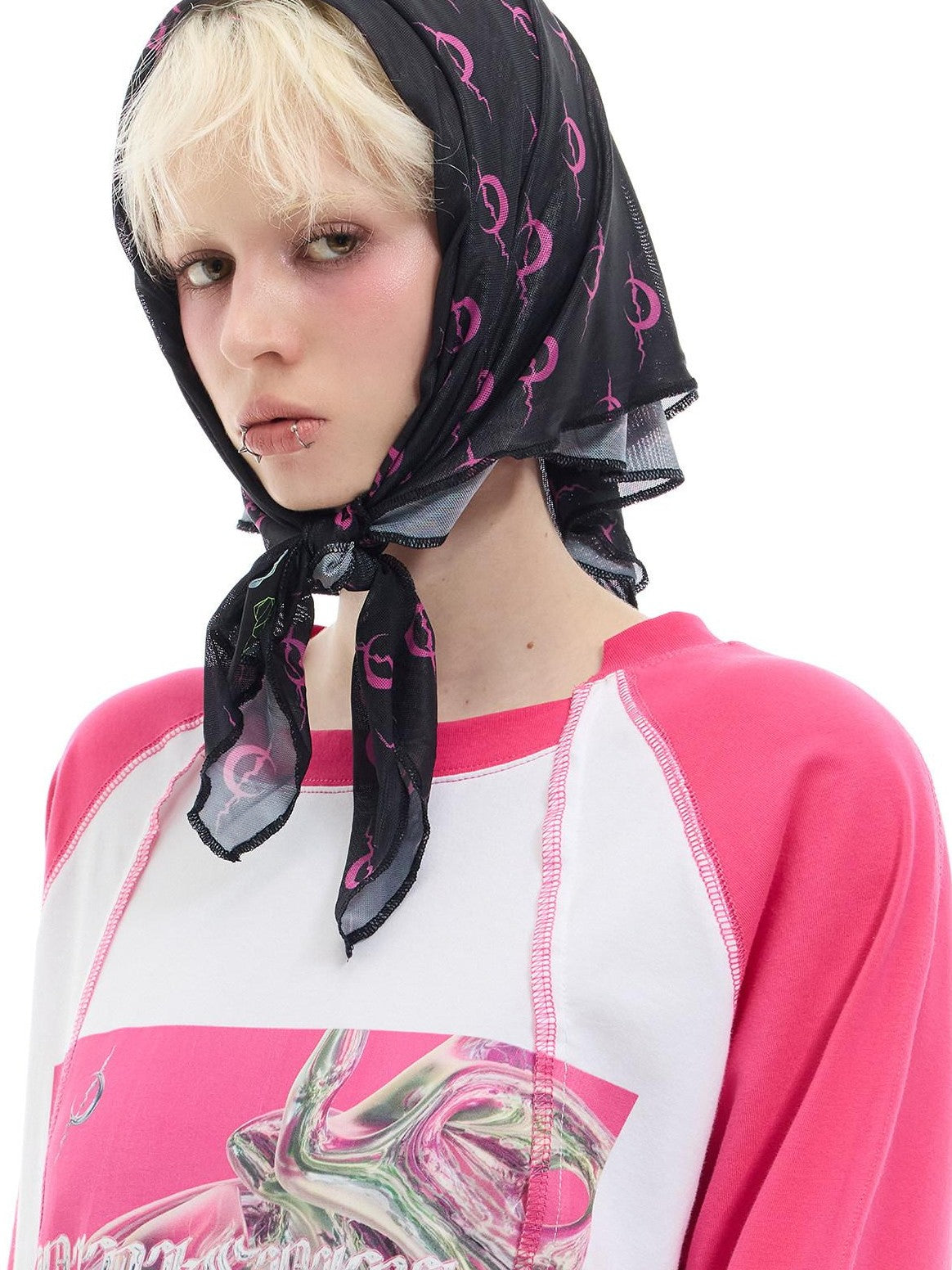 PINKSPINK Green Pink Text Print Spliced Raglan Women's Cotton Long Sleeve T-shirts