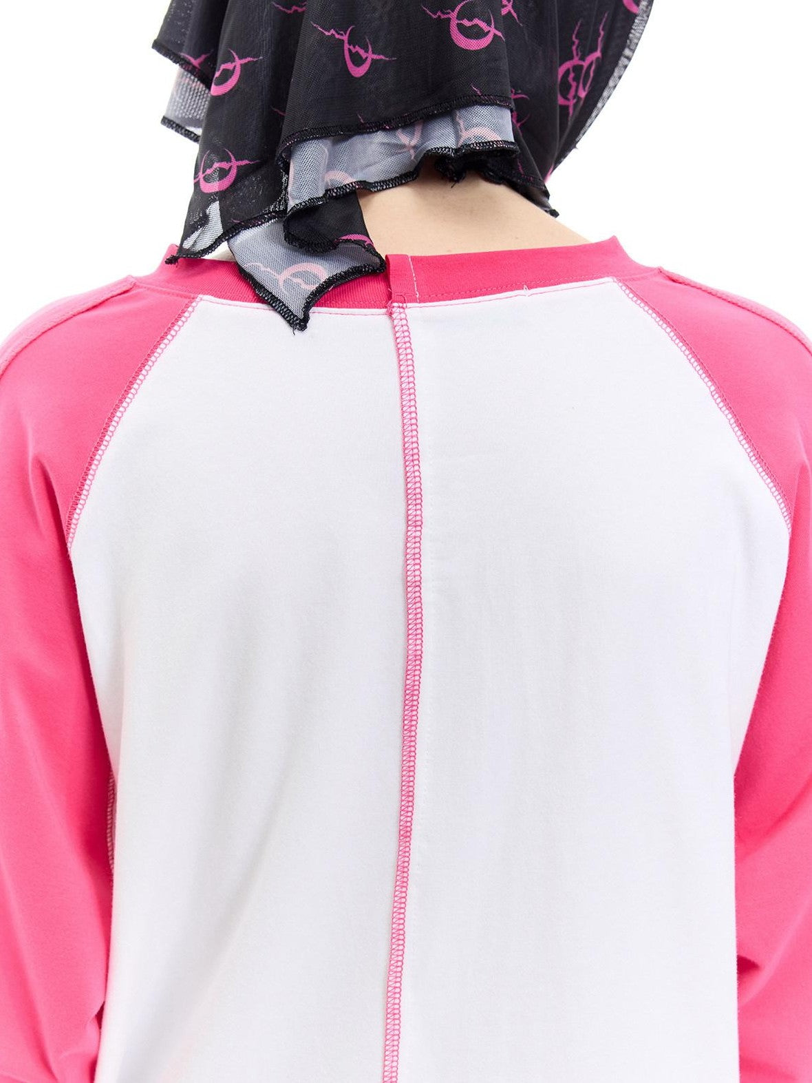 PINKSPINK Green Pink Text Print Spliced Raglan Women's Cotton Long Sleeve T-shirts