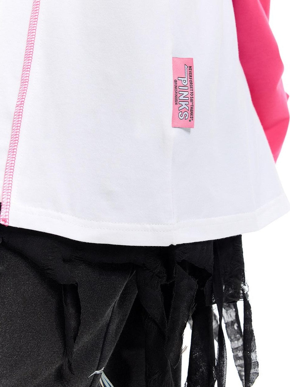 PINKSPINK Green Pink Text Print Spliced Raglan Women's Cotton Long Sleeve T-shirts