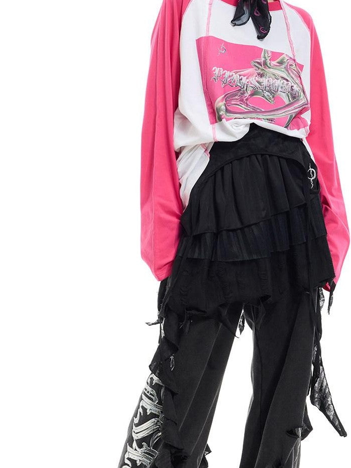 PINKSPINK Green Pink Text Print Spliced Raglan Women's Cotton Long Sleeve T-shirts