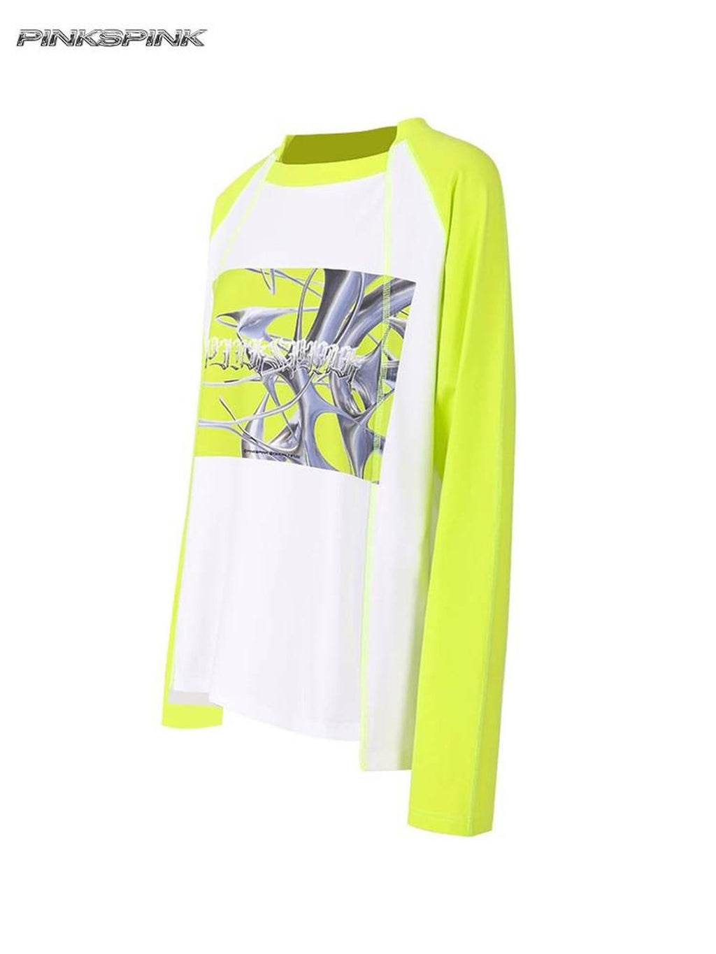 PINKSPINK Green Pink Text Print Spliced Raglan Women's Cotton Long Sleeve T-shirts