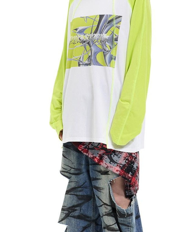 PINKSPINK Green Pink Text Print Spliced Raglan Women's Cotton Long Sleeve T-shirts