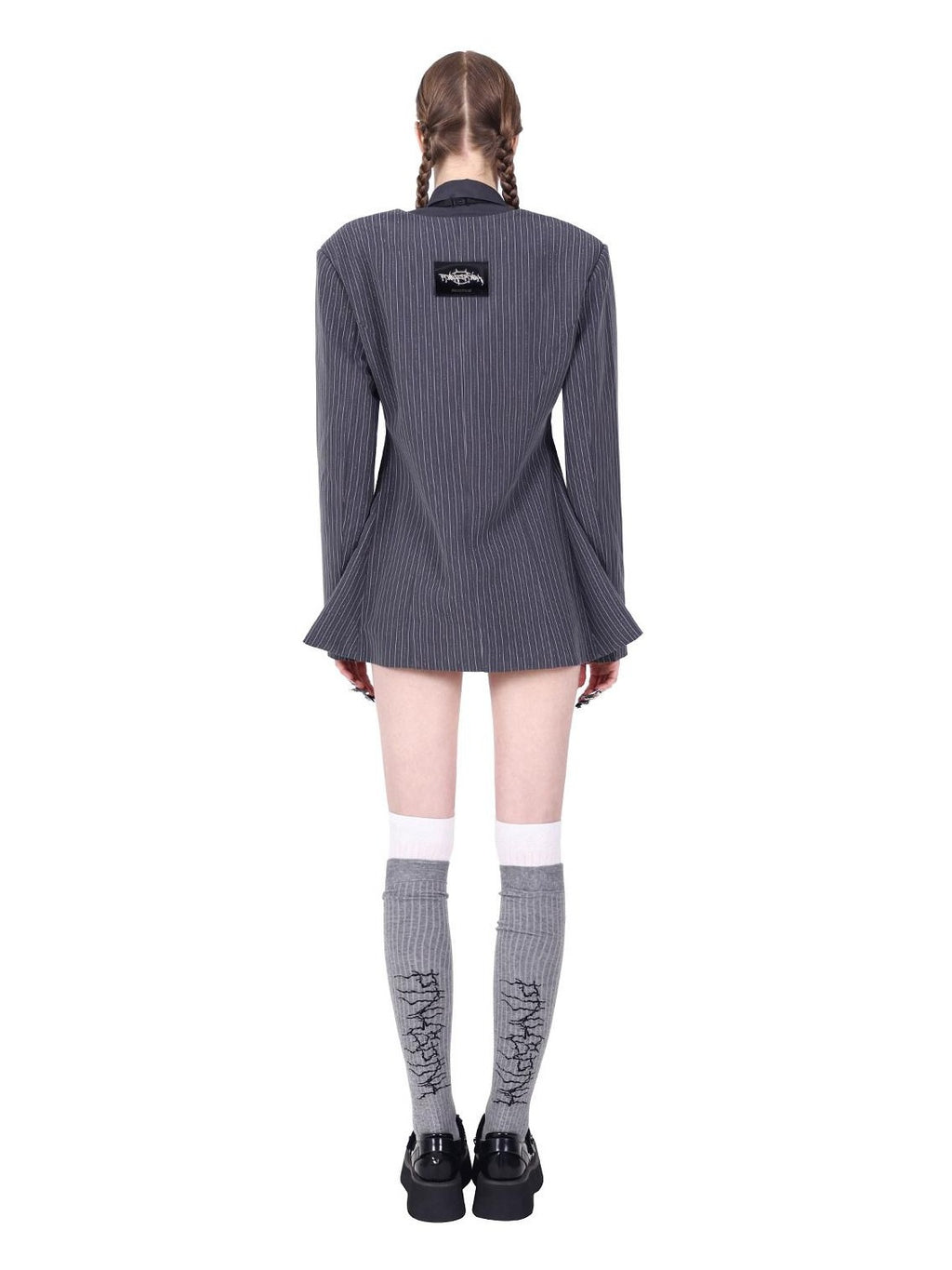 PINKSPINK Grey Asymmetric Patchwork Slim Polo Collar Women's Cotton Cropped Shirts