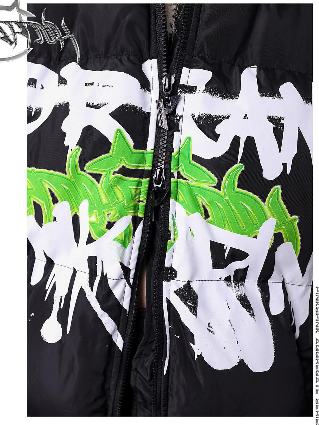 PINKSPINK Hand Painted Graffiti Double Zip Stand Collar Women's Cotton Puffer Jackets