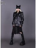 PINKSPINK Heart Embossed Metal Logo Detachable Mesh Stand Collar Women's Leather Jackets
