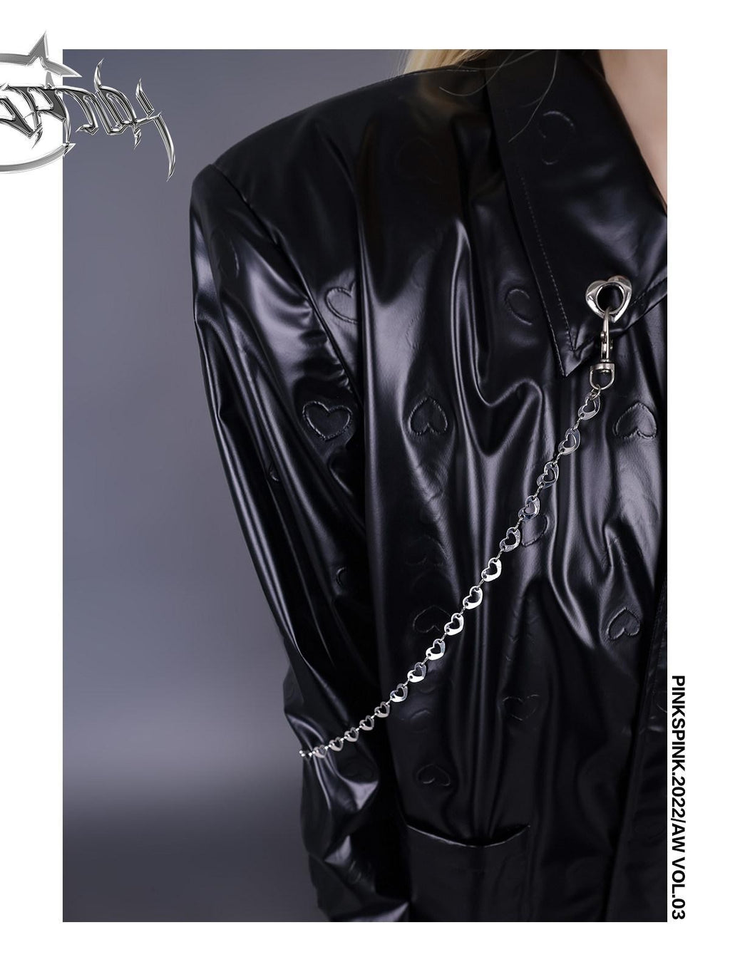 PINKSPINK Heart Embossed Metal Logo Detachable Mesh Stand Collar Women's Leather Jackets
