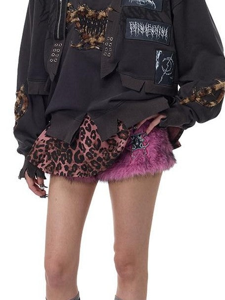 PINKSPINK Heart Thorn Leopard Applique Embroidered Punk Women's Hooded Sweatshirts