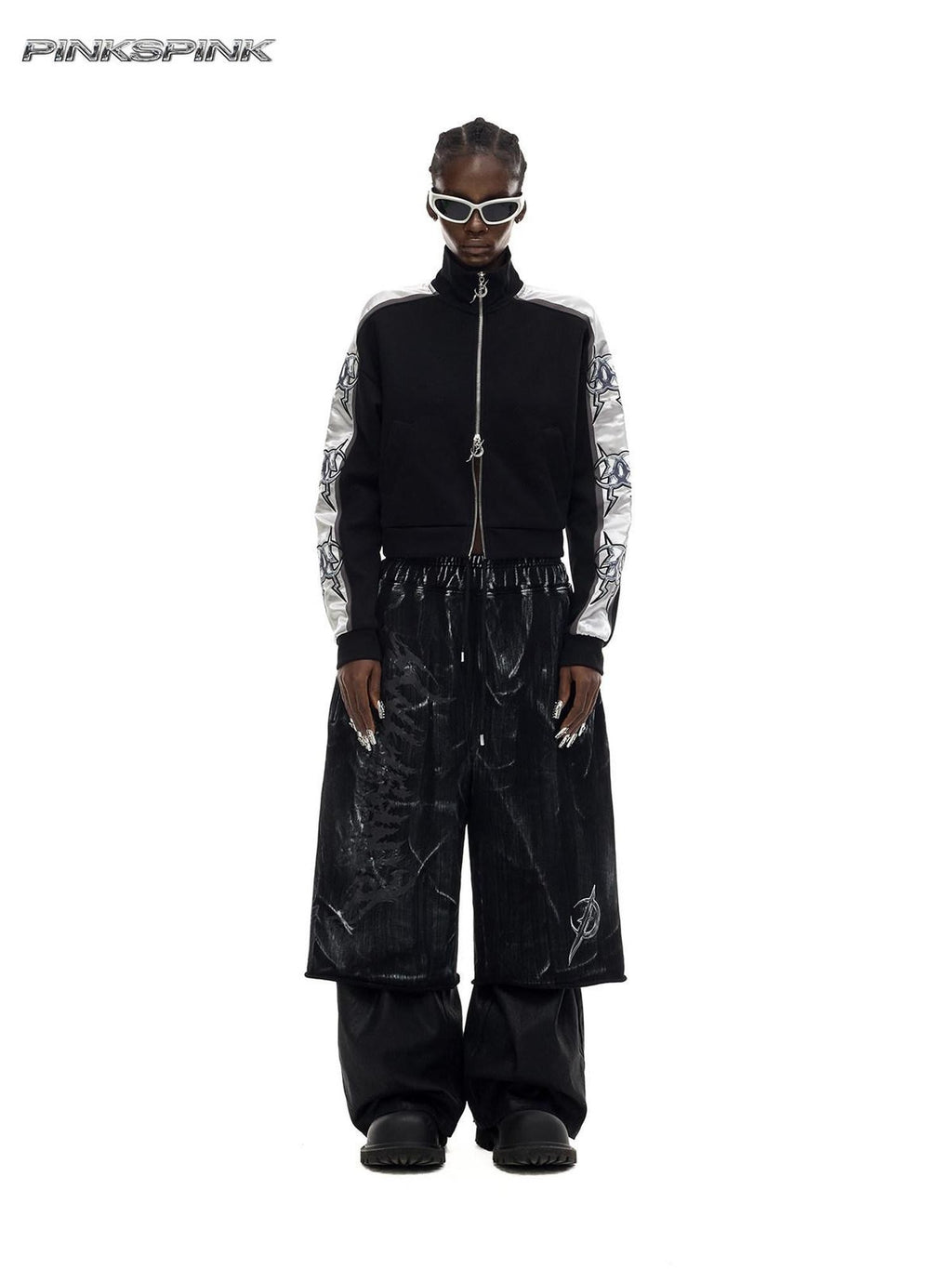 PINKSPINK Holographic High Neck Zip Slim Cropped Women's Polyester Blend Casual Jackets