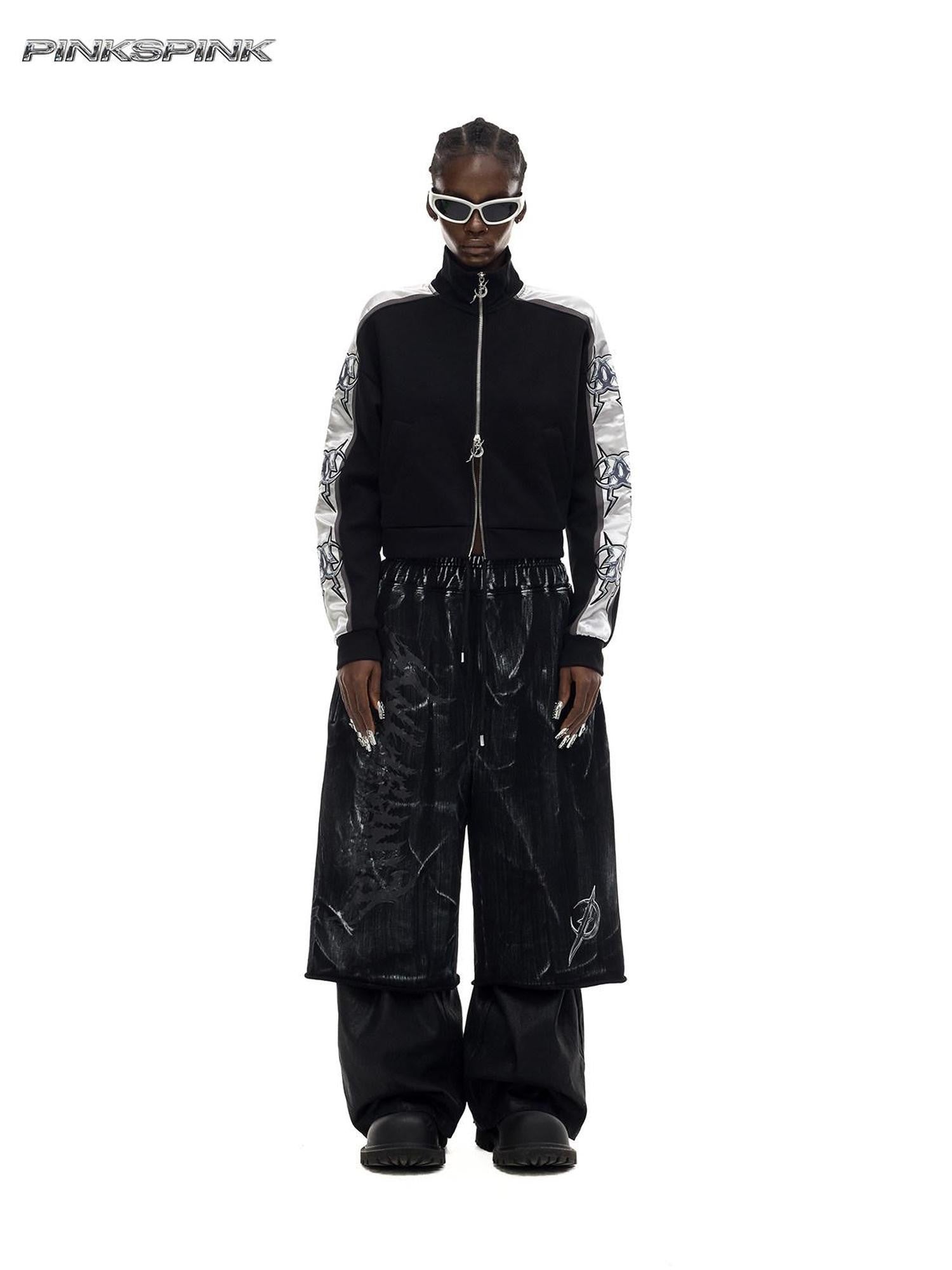 PINKSPINK Holographic High Neck Zip Slim Cropped Women's Polyester Blend Casual Jackets