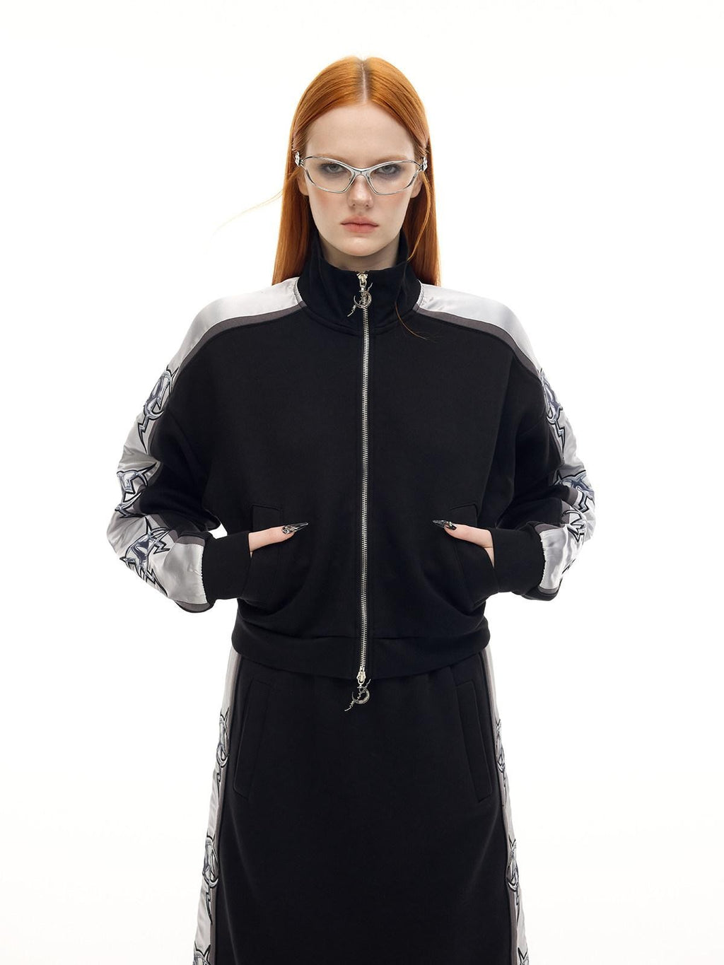 PINKSPINK Holographic High Neck Zip Slim Cropped Women's Polyester Blend Casual Jackets