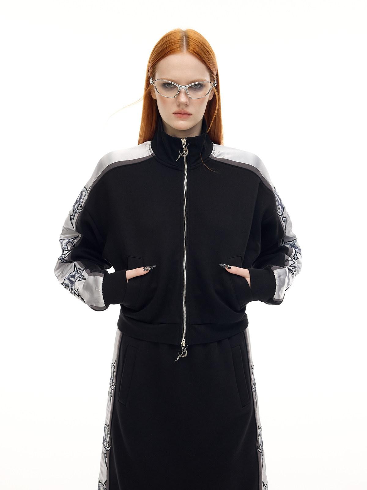 PINKSPINK Holographic High Neck Zip Slim Cropped Women's Polyester Blend Casual Jackets