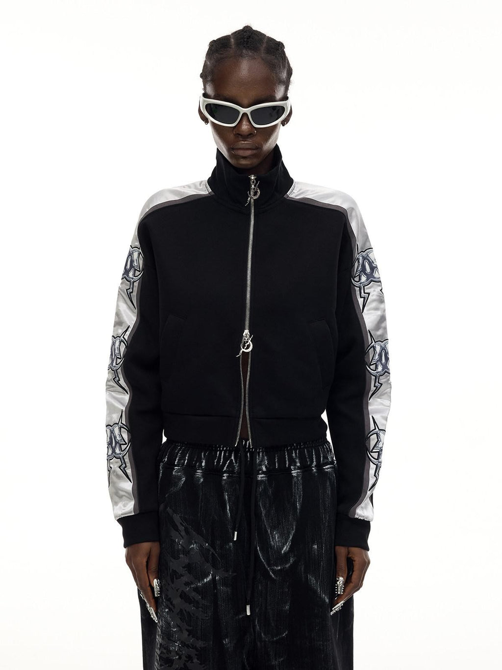 PINKSPINK Holographic High Neck Zip Slim Cropped Women's Polyester Blend Casual Jackets