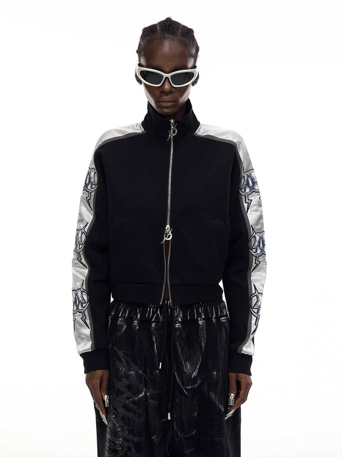 PINKSPINK Holographic High Neck Zip Slim Cropped Women's Polyester Blend Casual Jackets