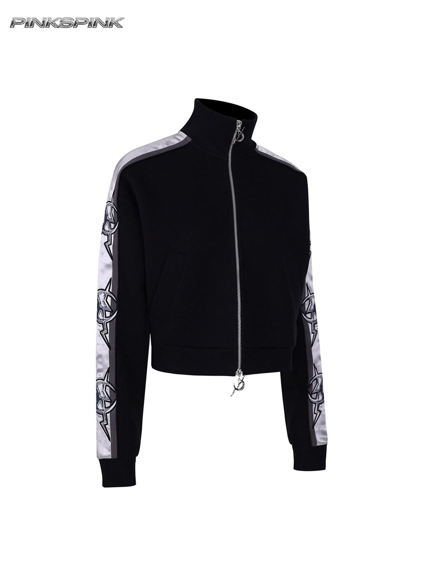 PINKSPINK Holographic High Neck Zip Slim Cropped Women's Polyester Blend Casual Jackets