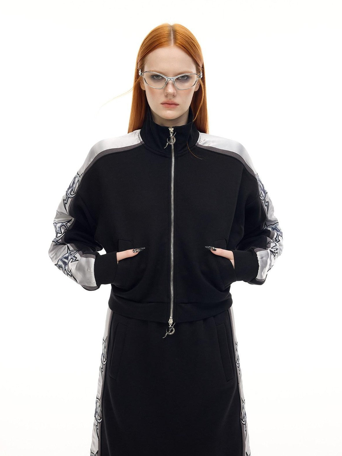 PINKSPINK Holographic Mirror High Neck Zipper Cropped Slim Women's Cotton Casual Jackets