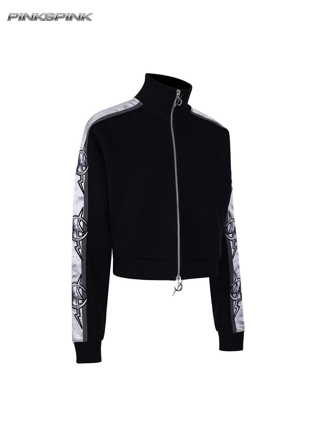 PINKSPINK Holographic Mirror High Neck Zipper Cropped Slim Women's Cotton Casual Jackets