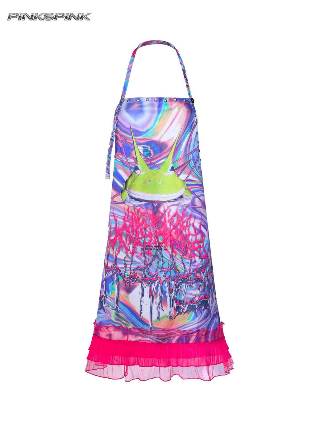 PINKSPINK Horned Frog Studded Lace Print Tie Punk Women's Polyester Aprons