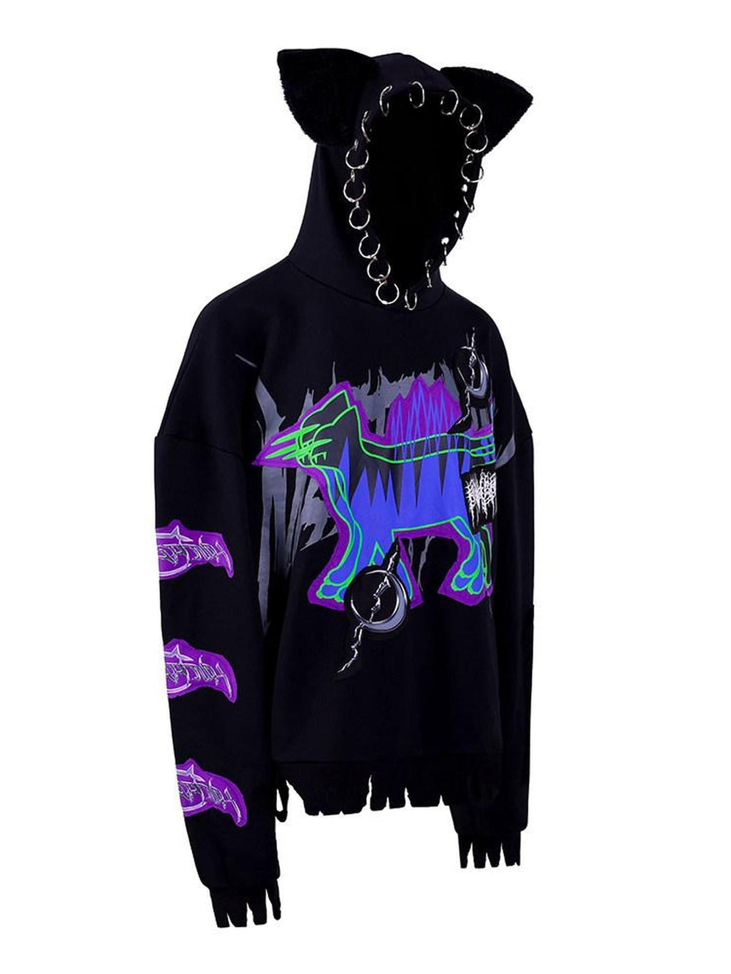 PINKSPINK Horror Cat Patch Embroidered Ring Ear Distressed Women's Cotton Hoodies
