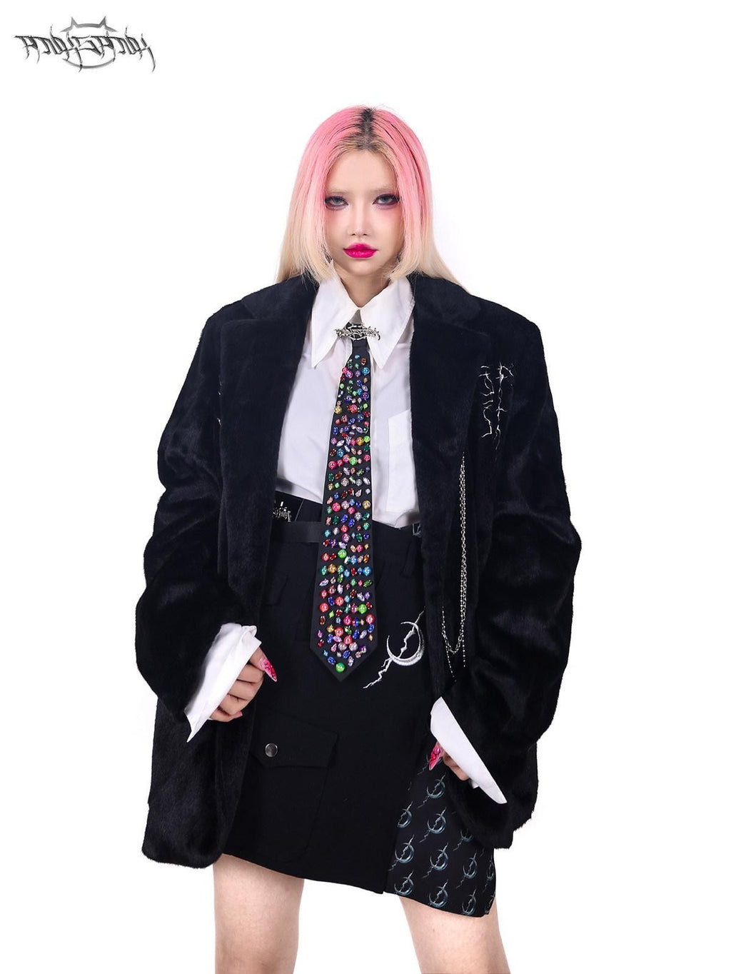 PINKSPINK Impact Color Cosmic Starry Hand Sewn Beaded Geometric Arrow Women's Neckties