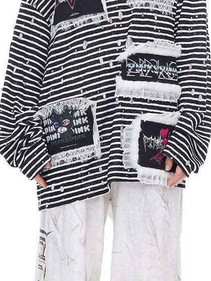 PINKSPINK Irregular Ripped Embroidered Punk Coated Women's Cotton Sweatpants
