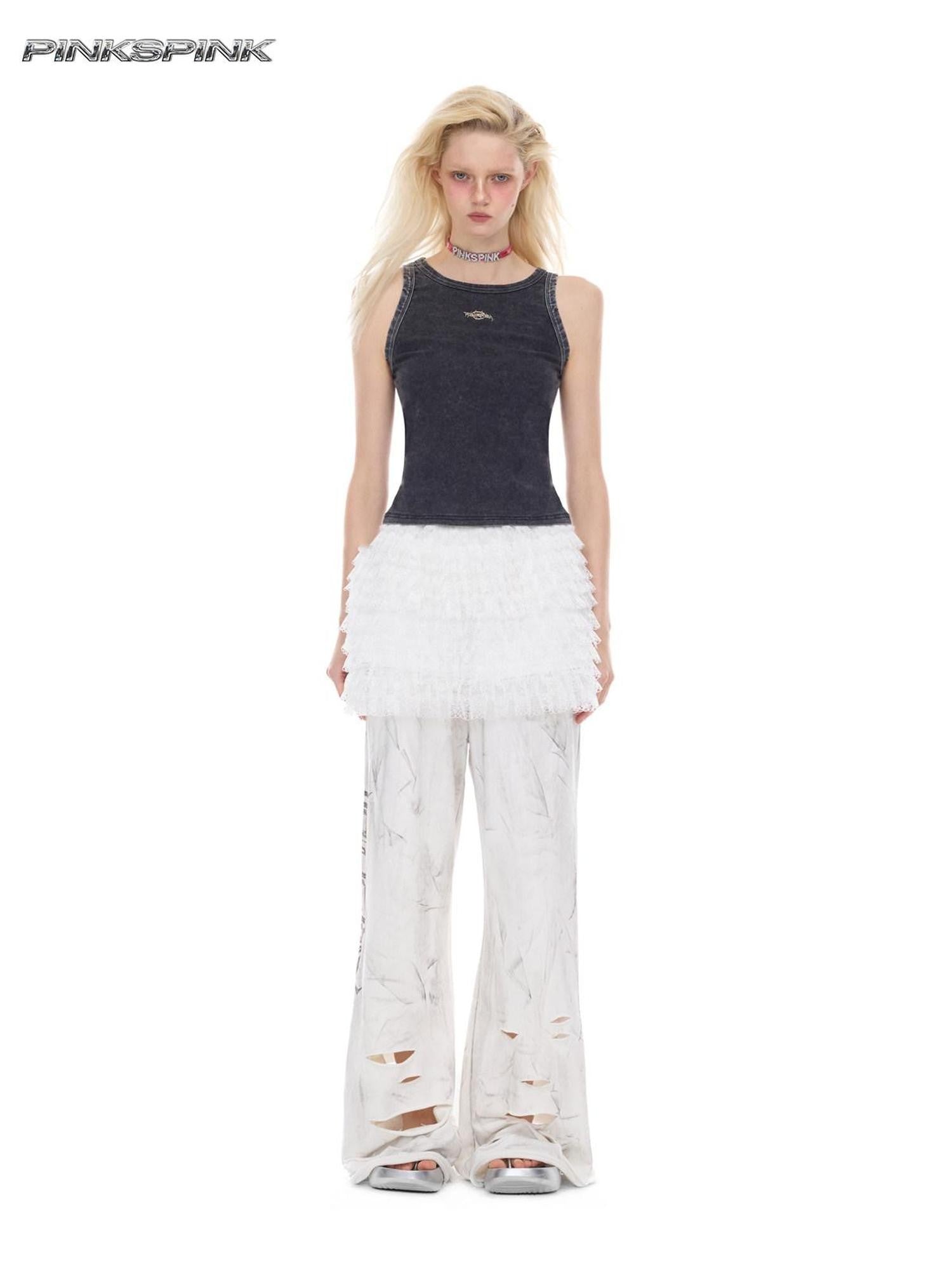 PINKSPINK Irregular Ripped Embroidered Punk Coated Women's Cotton Sweatpants