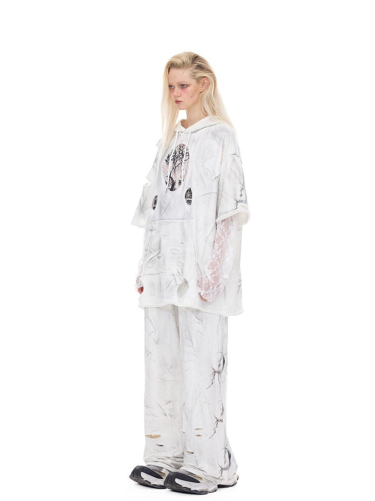 PINKSPINK Irregular Ripped Embroidered Women's Cotton High Waist Punk Sweatpants
