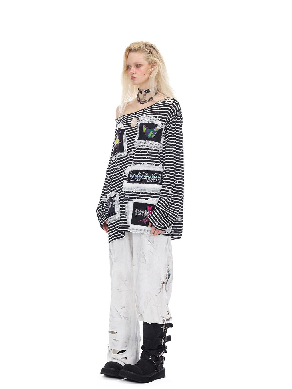 PINKSPINK Irregular Ripped Embroidered Women's Cotton High Waist Punk Sweatpants