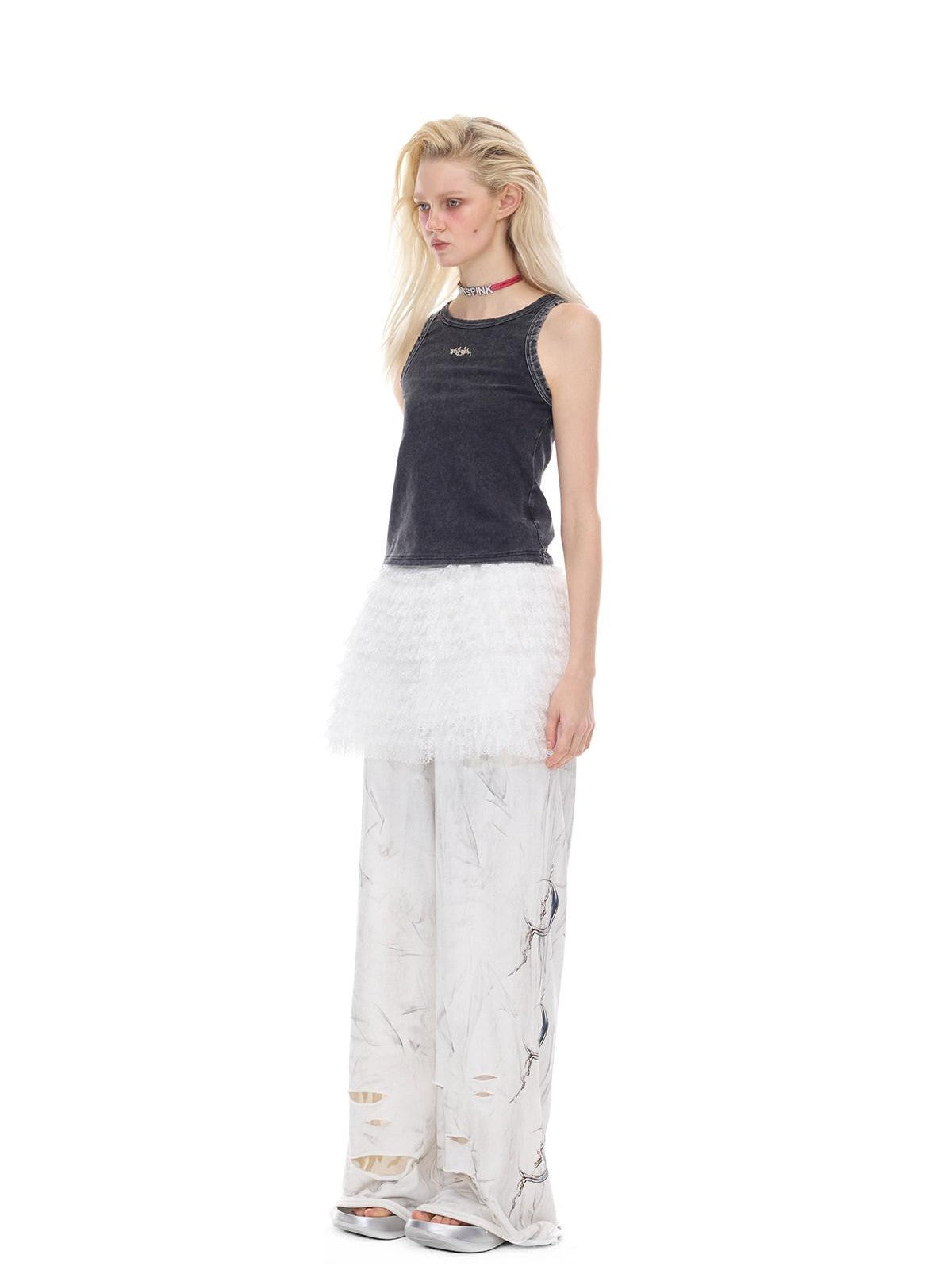 PINKSPINK Irregular Ripped Embroidered Women's Cotton High Waist Punk Sweatpants