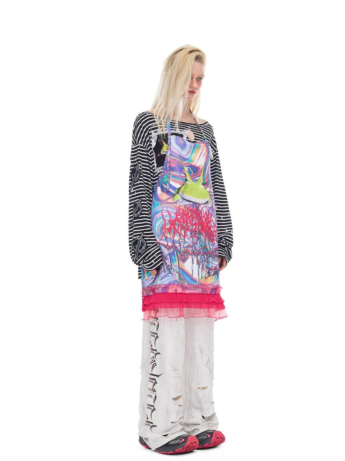 PINKSPINK Irregular Ripped Embroidered Women's Cotton High Waist Punk Sweatpants