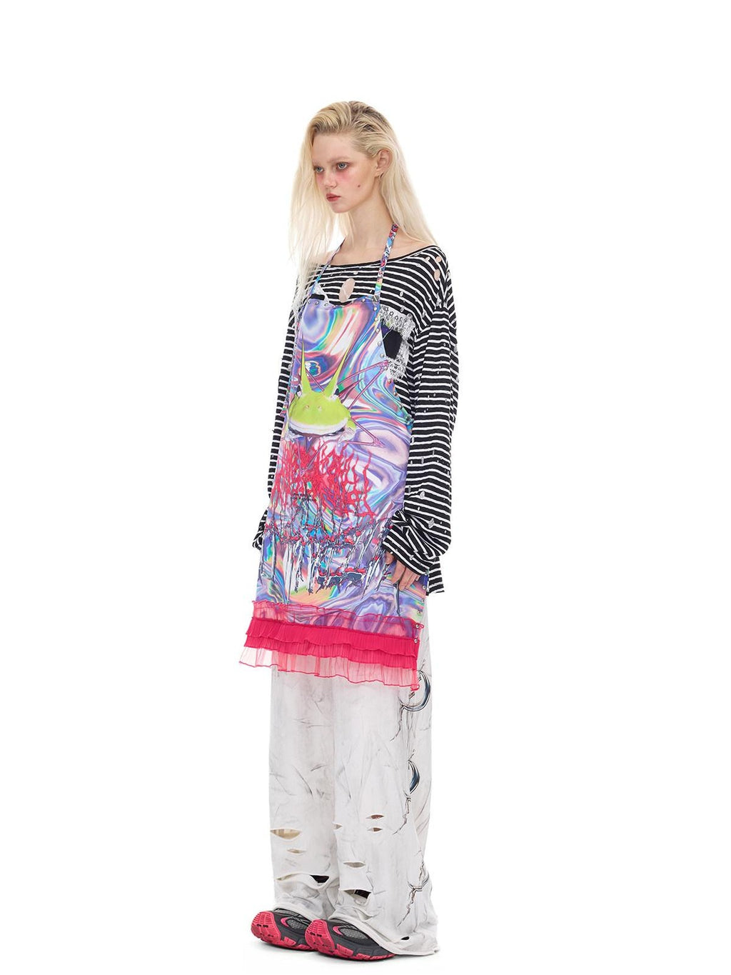 PINKSPINK Irregular Ripped Embroidered Women's Cotton High Waist Punk Sweatpants