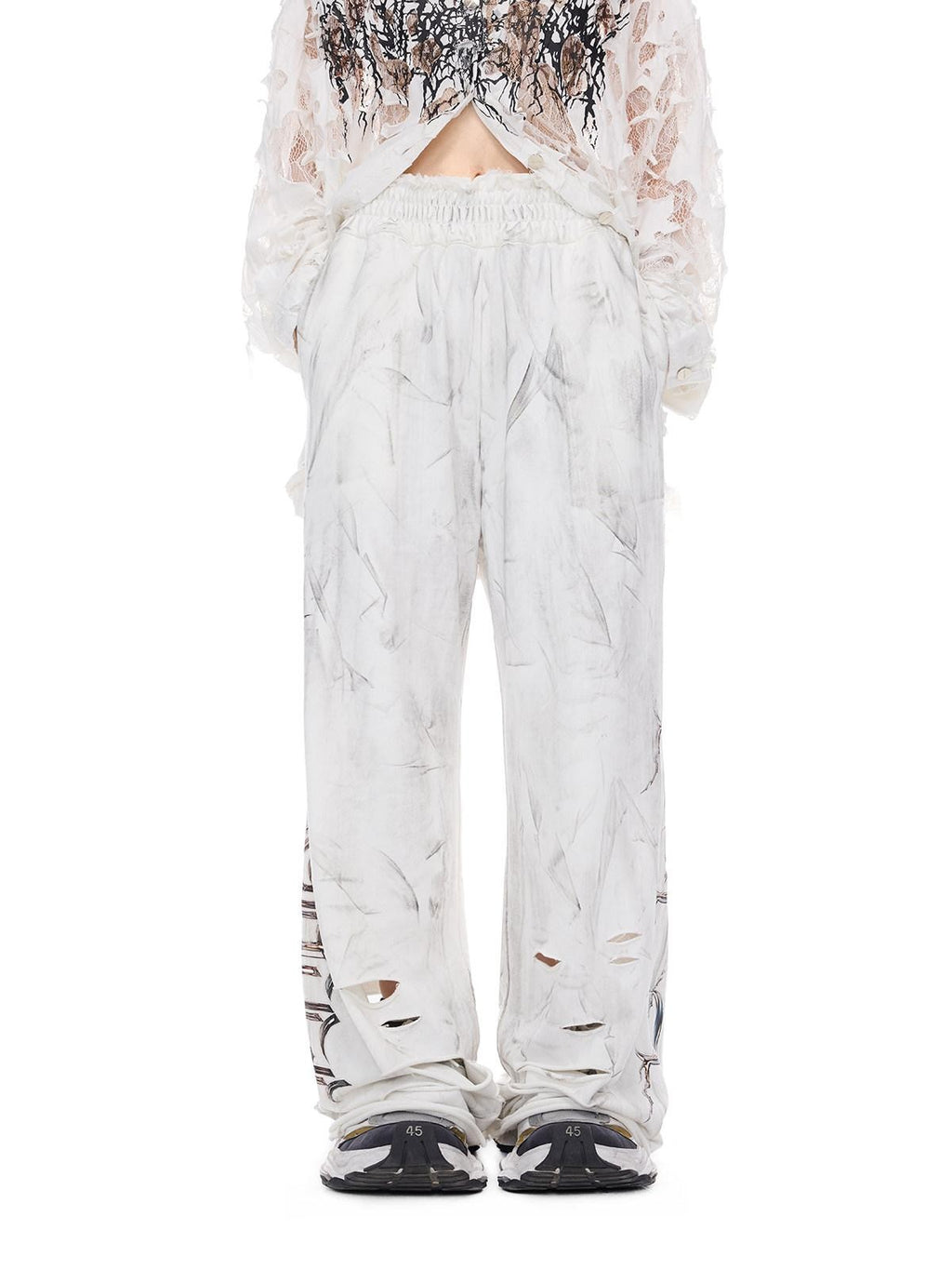 PINKSPINK Irregular Ripped Embroidered Women's Cotton High Waist Punk Sweatpants
