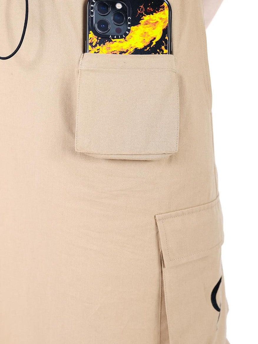 PINKSPINK Khaki Number Print Multi Pocket Utility Cargo Mid Waist Women's A-line Skirts