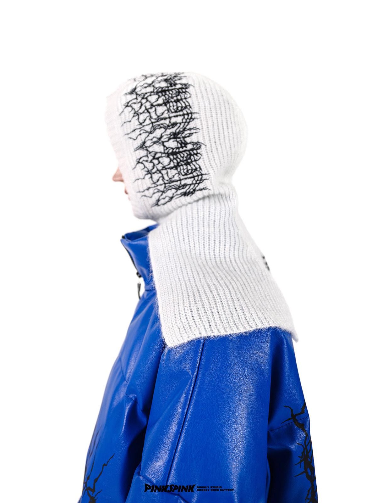 PINKSPINK Klein Blue Logo Print Biker High Collar Women's Pu Leather Puffer Jackets