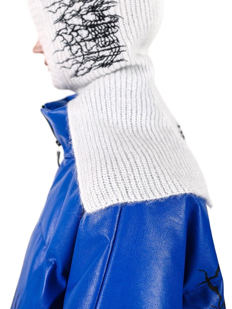 PINKSPINK Klein Blue Logo Print Zipper High Collar Loose Women's Pu Puffer Jackets