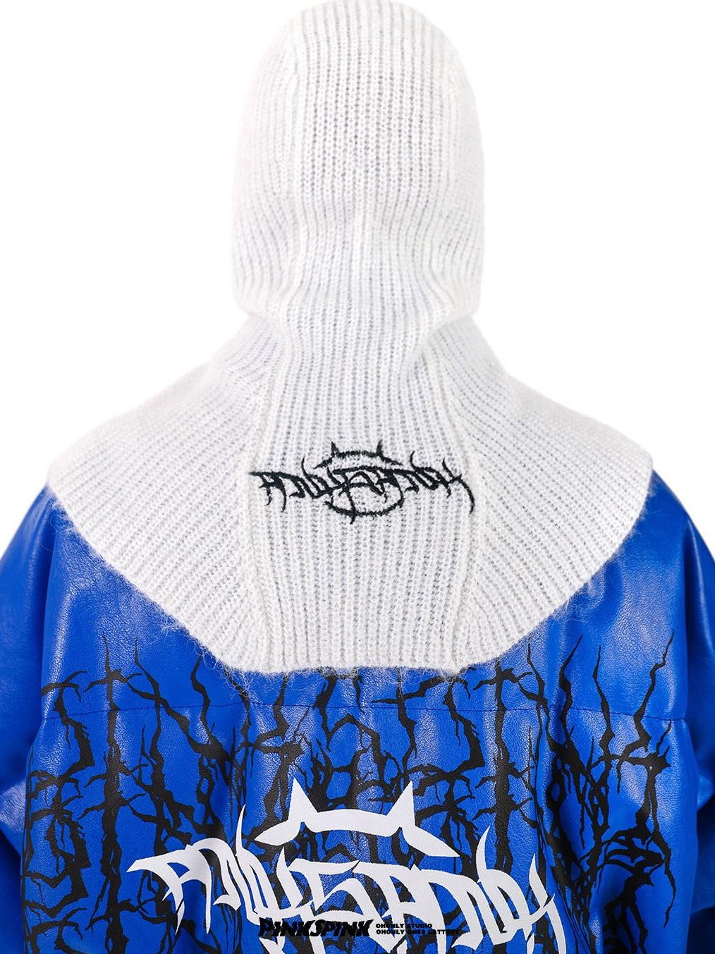 PINKSPINK Klein Blue Logo Print Zipper High Collar Loose Women's Pu Puffer Jackets