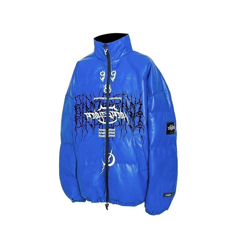 PINKSPINK_Klein_Blue_Logo_Zipper_High_Collar_Loose_Women's_Cotton_Filled_Puffer_Jackets_1002232372226_MISSTT