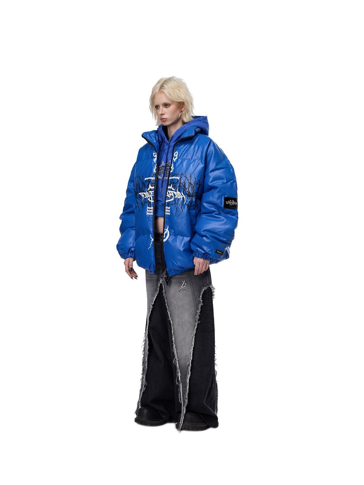 PINKSPINK Klein Blue Logo Zipper High Collar Loose Women's Cotton Filled Puffer Jackets