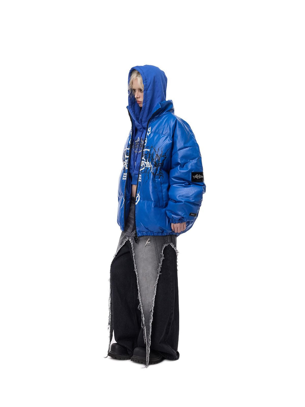 PINKSPINK Klein Blue Logo Zipper High Collar Loose Women's Cotton Filled Puffer Jackets