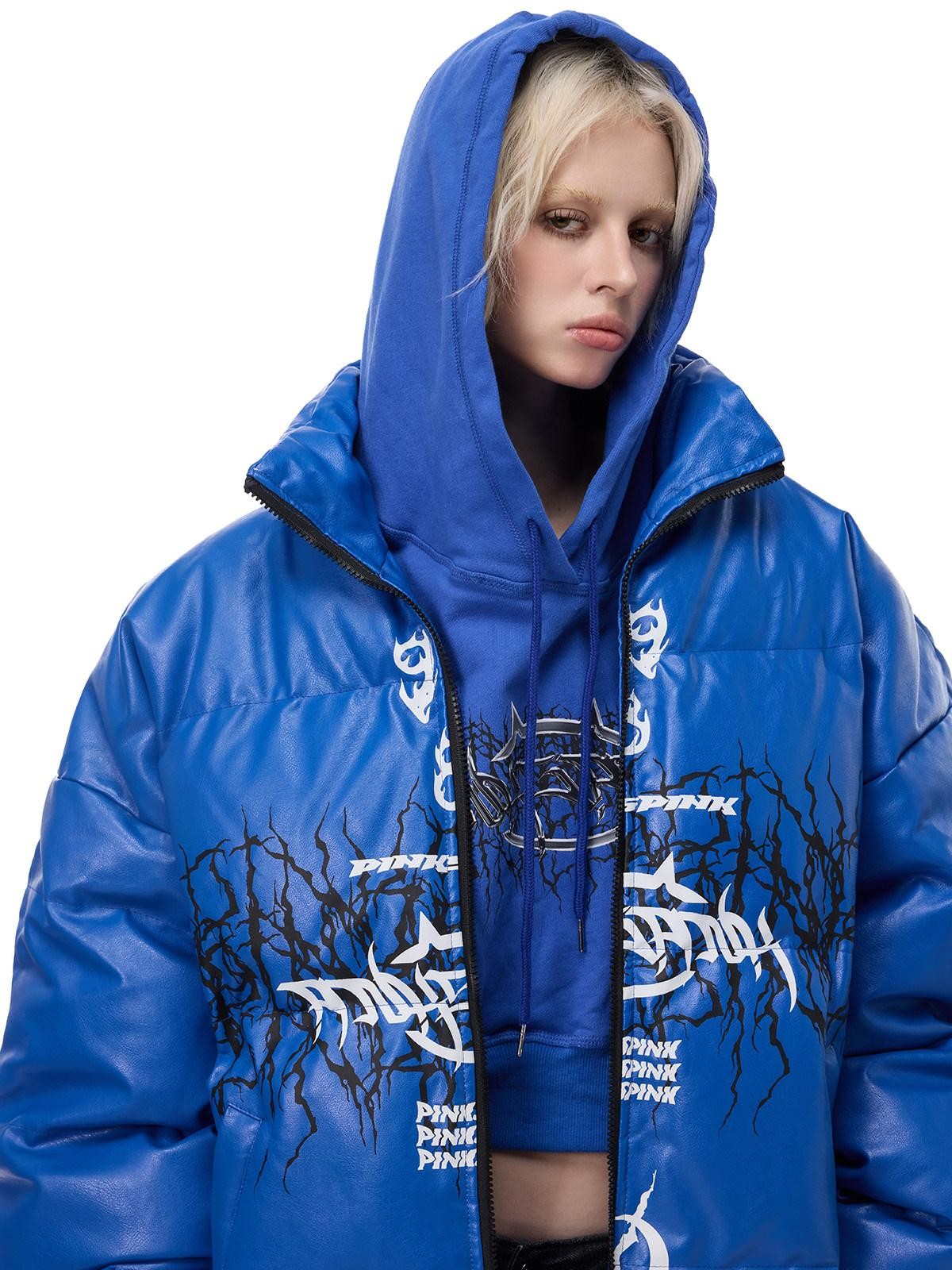 PINKSPINK Klein Blue Logo Zipper High Collar Loose Women's Cotton Filled Puffer Jackets