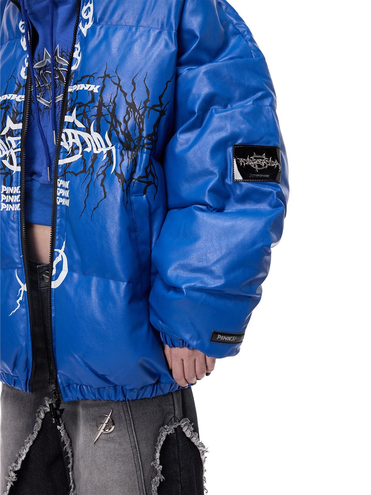 PINKSPINK Klein Blue Logo Zipper High Collar Loose Women's Cotton Filled Puffer Jackets