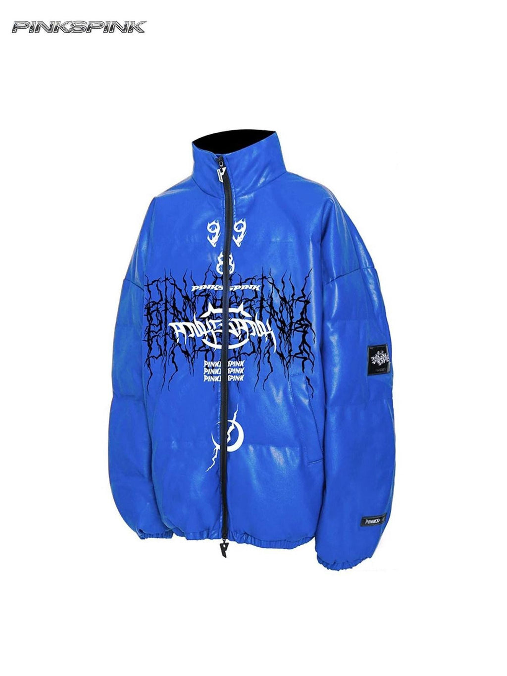 PINKSPINK Klein Blue Logo Zipper High Collar Loose Women's Cotton Filled Puffer Jackets