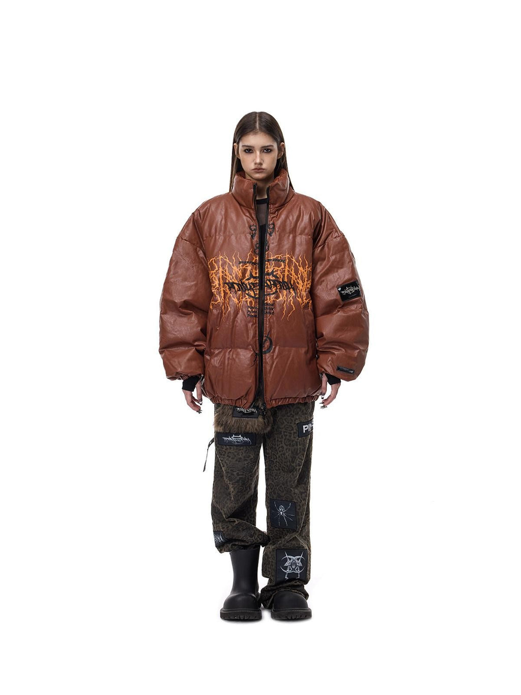 PINKSPINK Klein Blue Logo Zipper High Collar Loose Women's Cotton Filled Puffer Jackets