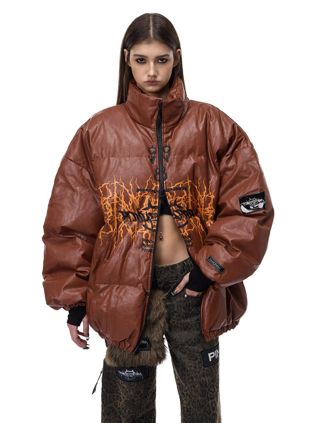 PINKSPINK Klein Blue Logo Zipper High Collar Loose Women's Cotton Filled Puffer Jackets