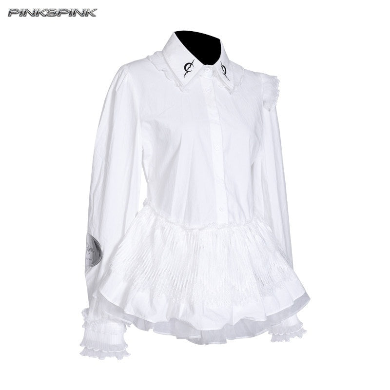 PINKSPINK_Lace_Ruffle_Polo_Collar_Button_Long_Sleeve_Uv_Protection_Women's_Cotton_Shirts_927557941328_MISSTT