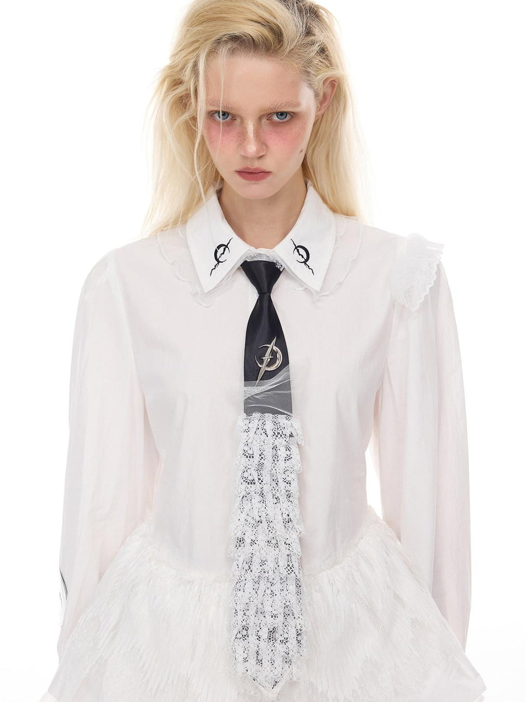 PINKSPINK Lace Ruffle Polo Collar Button Long Sleeve Uv Protection Women's Cotton Shirts