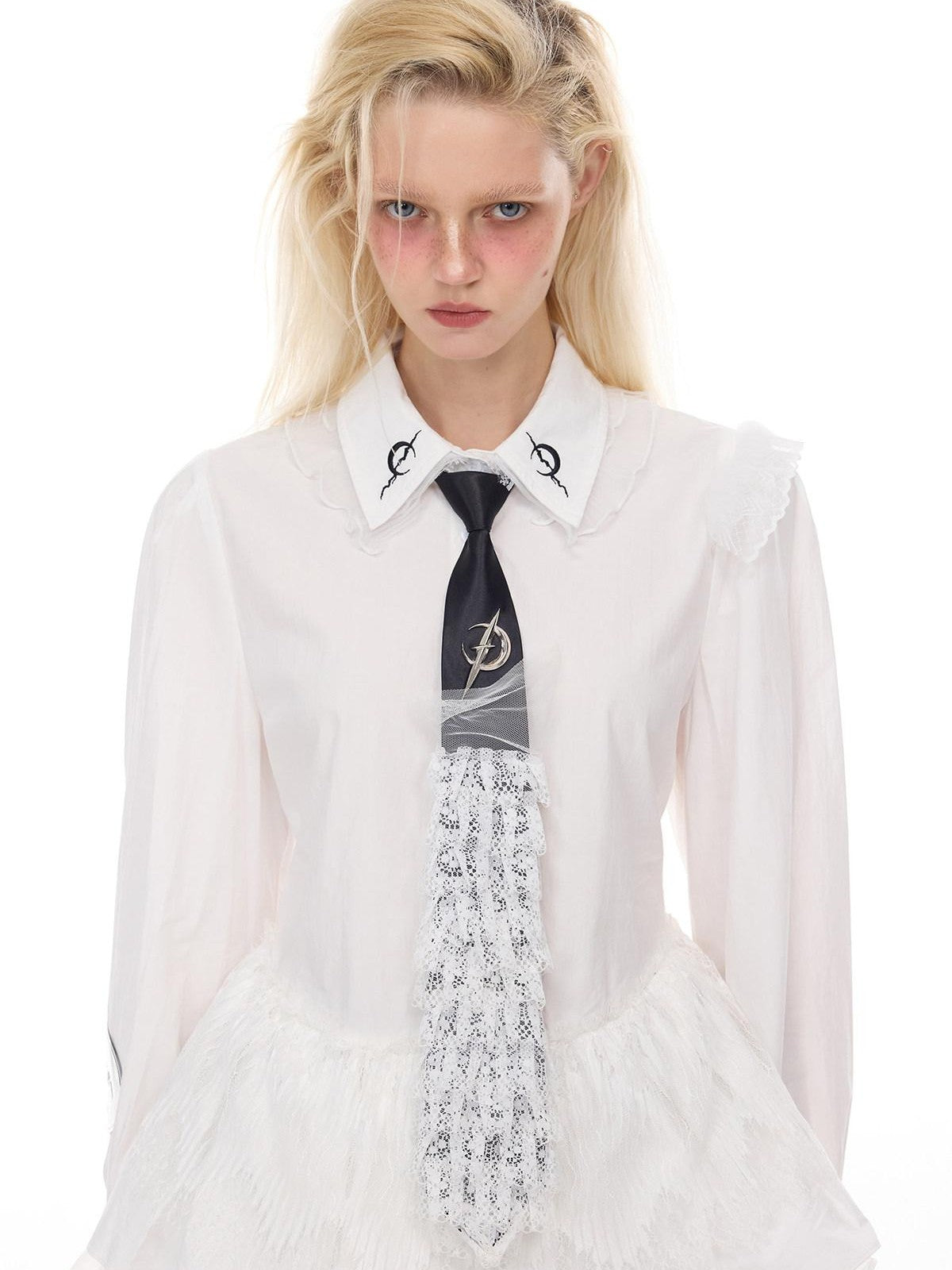 PINKSPINK Lace Ruffle Polo Collar Button Long Sleeve Uv Protection Women's Cotton Shirts